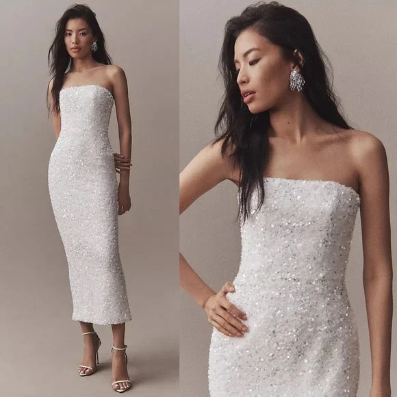 NWT Helsi Leslie Strapless Sequin Midi Dress White - Size Small -Retails $395 - Picture 1 of 16